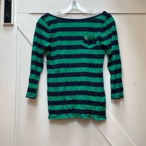 Scoop neck Abercrombie and Fitch 3/4 sleeve stripped shirt. Size small.